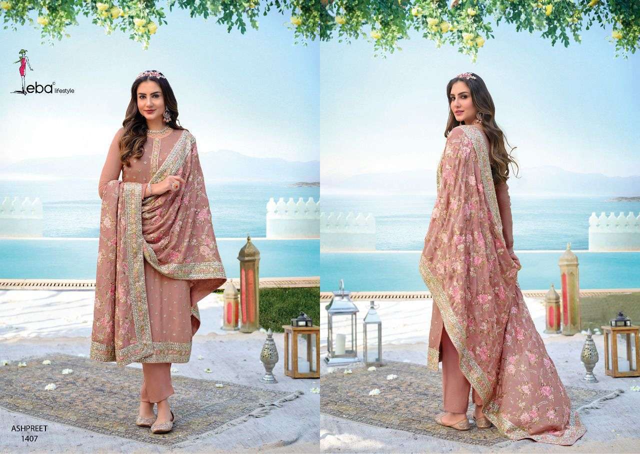 EBA LIFESTYLE PRESENTS ASHPREET VOL-04 CHINON UNSTICHED SALWAR SUITS IN WHOLESALE PRICE IN SURAT - SAI DRESSES 