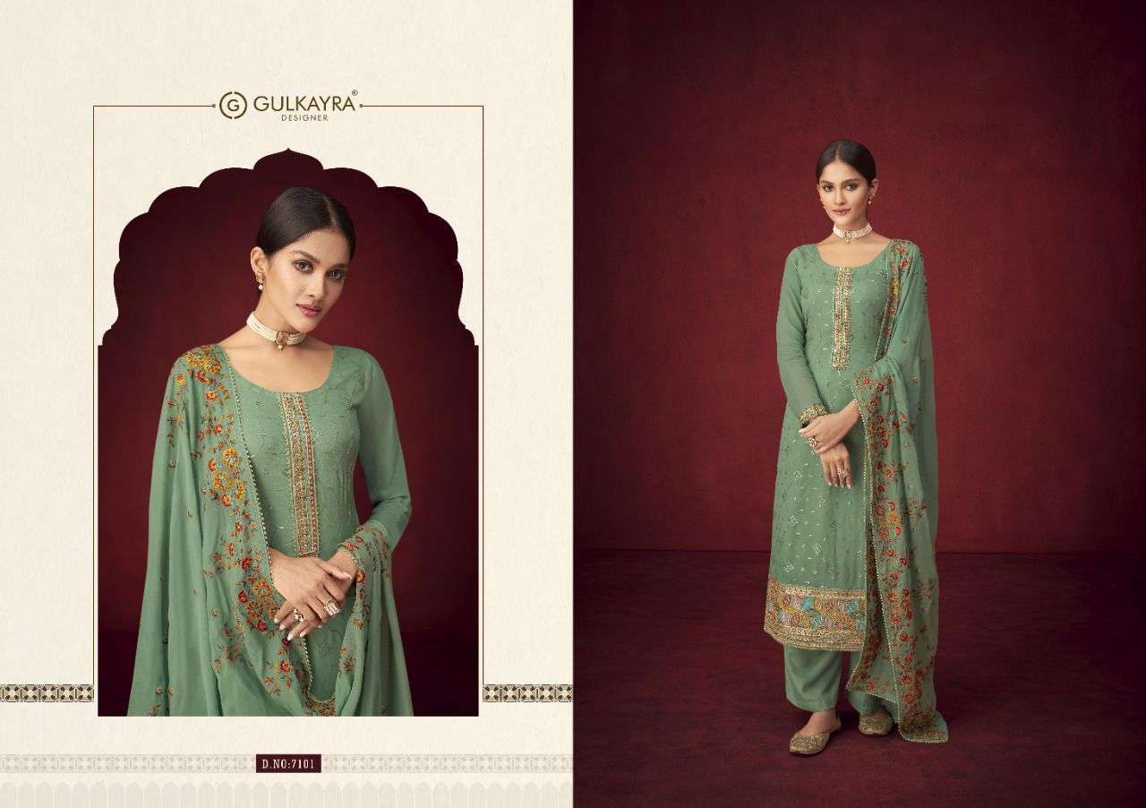 GULKAYRA DESIGNER PRESENT SAAYRA GEORGETTE WITH HEAVY EMBROIDERY WORK SEMI STITCHED DESIGNER SUITS COLLECTION IN WHOLESALE PRICE IN SURAT