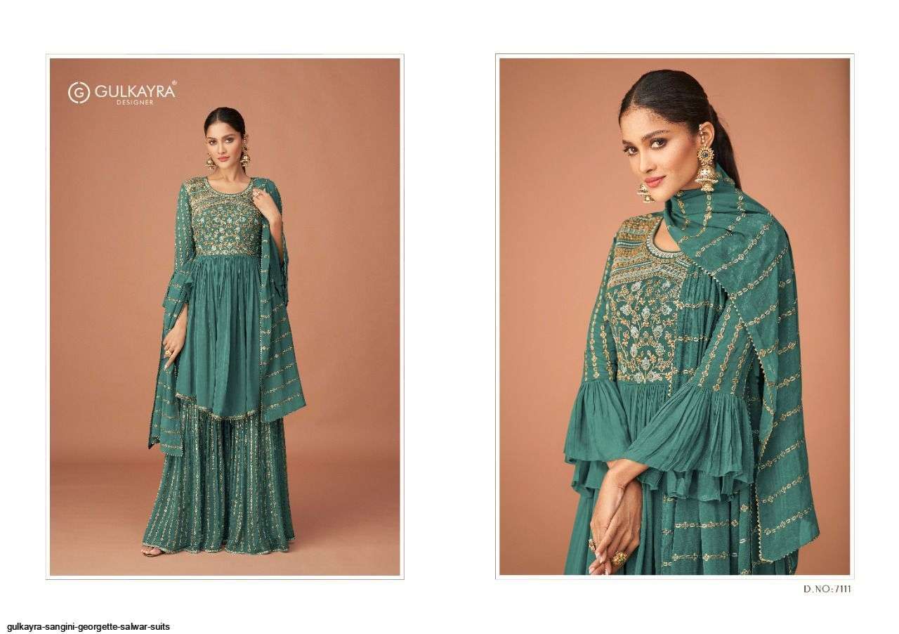  GULKAYRA DESIGNER PRESENT SANGINI GEORGETTE WITH HEAVY EMBROIDERY WORK READYMADE GARARA DESIGNER SUITS COLLECTION IN WHOLESALE PRICE IN SURAT 