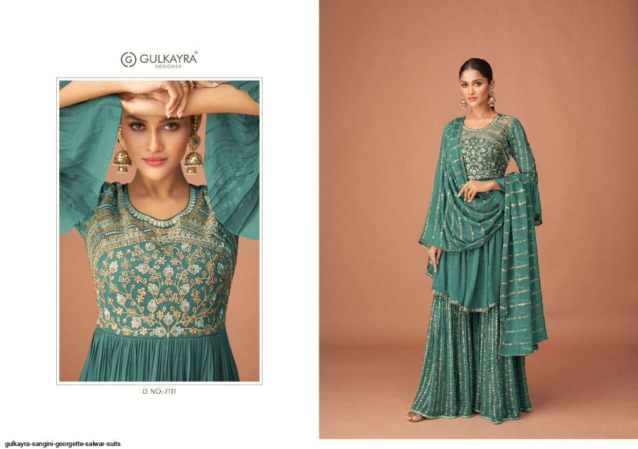  GULKAYRA DESIGNER PRESENT SANGINI GEORGETTE WITH HEAVY EMBROIDERY WORK READYMADE GARARA DESIGNER SUITS COLLECTION IN WHOLESALE PRICE IN SURAT 