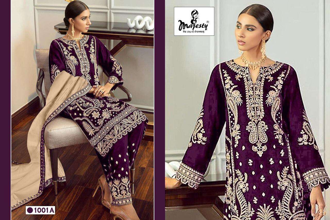 MAJESTY PRESENT CRIMSON VOL 1 SEMI STITCHED FOX GEORGETTE HEAVY DESIGNER PAKISTANI SUITS IN WHOLESALE PRICE IN SURAT - SAI DRESSES