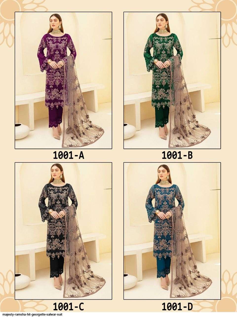 MAJESTY PRESENT RAMSHA - HIT GEORGETTE SEMI STITCHED PAKISTANI SALWAR SUITS IN WHOLESALE PRICE IN SURAT - SAI DRESSES