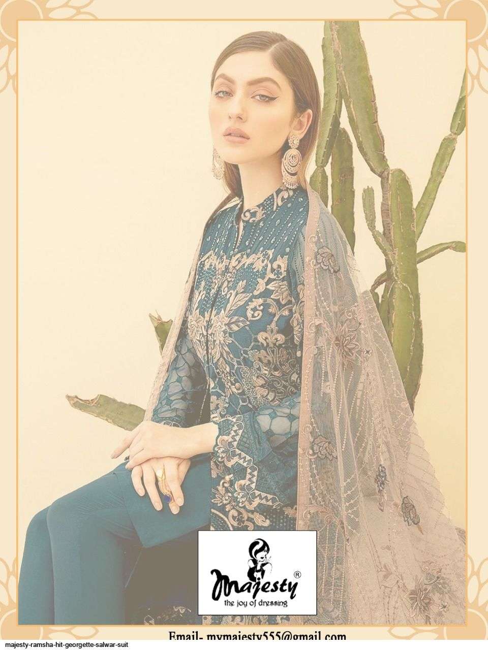 MAJESTY PRESENT RAMSHA - HIT GEORGETTE SEMI STITCHED PAKISTANI SALWAR SUITS IN WHOLESALE PRICE IN SURAT - SAI DRESSES