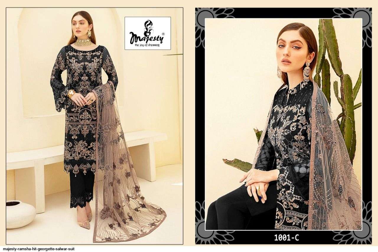 MAJESTY PRESENT RAMSHA - HIT GEORGETTE SEMI STITCHED PAKISTANI SALWAR SUITS IN WHOLESALE PRICE IN SURAT - SAI DRESSES