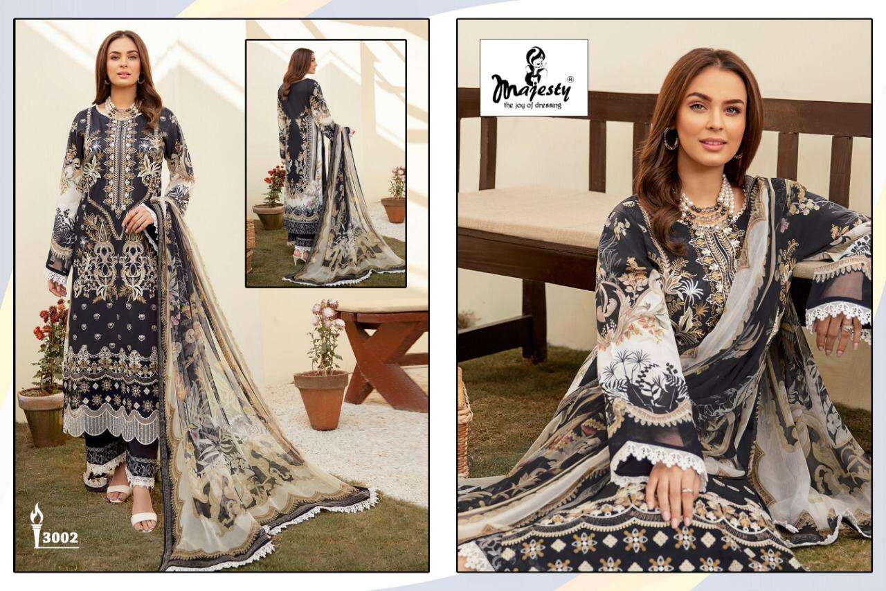  MAJESTY PRESENT RAMSHA LUXURY LAWN COLLECTION COTTON EMBROIDERY DESIGNER SUITS IN WHOLESALE PRICE IN SURAT - SAI DRESSES