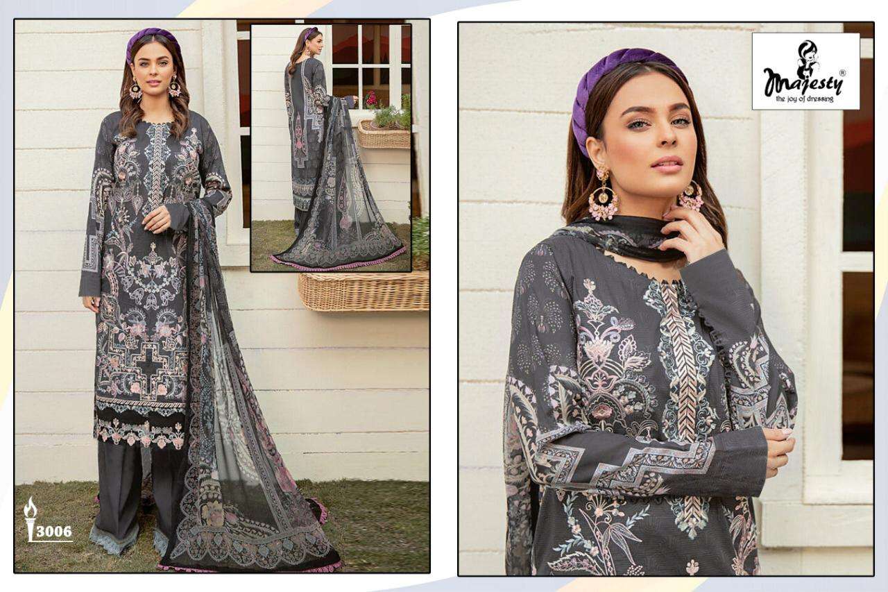  MAJESTY PRESENT RAMSHA LUXURY LAWN COLLECTION COTTON EMBROIDERY DESIGNER SUITS IN WHOLESALE PRICE IN SURAT - SAI DRESSES