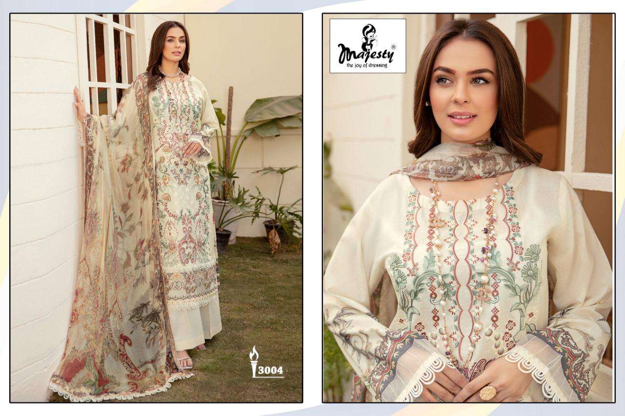  MAJESTY PRESENT RAMSHA LUXURY LAWN COLLECTION COTTON EMBROIDERY DESIGNER SUITS IN WHOLESALE PRICE IN SURAT - SAI DRESSES