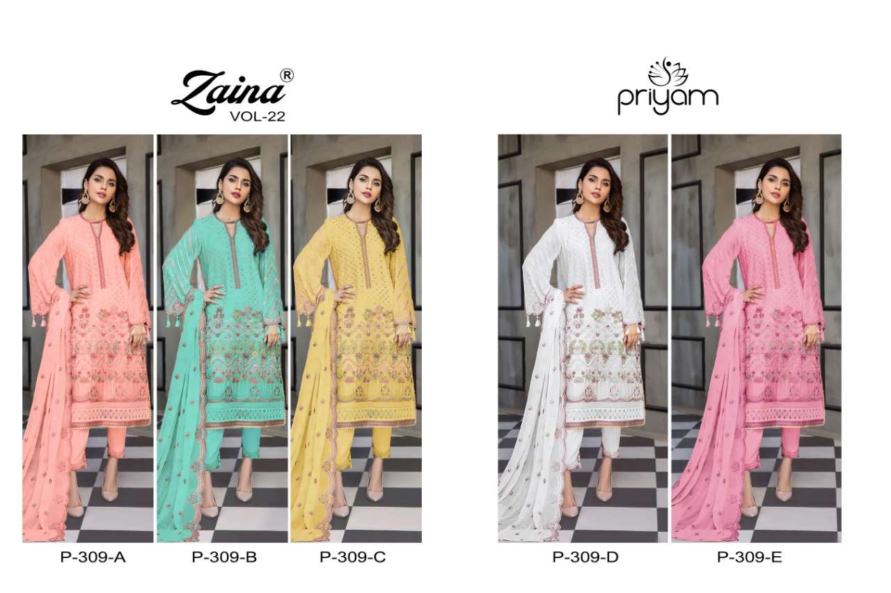 PRIYAM FASHION PRESENT ZAINA VOL 22 GEORGETTE SEMI STITCHED PAKISTANI DESIGNER SUITS IN WHOLESALE PRICE IN SURAT- SAI DRESSES