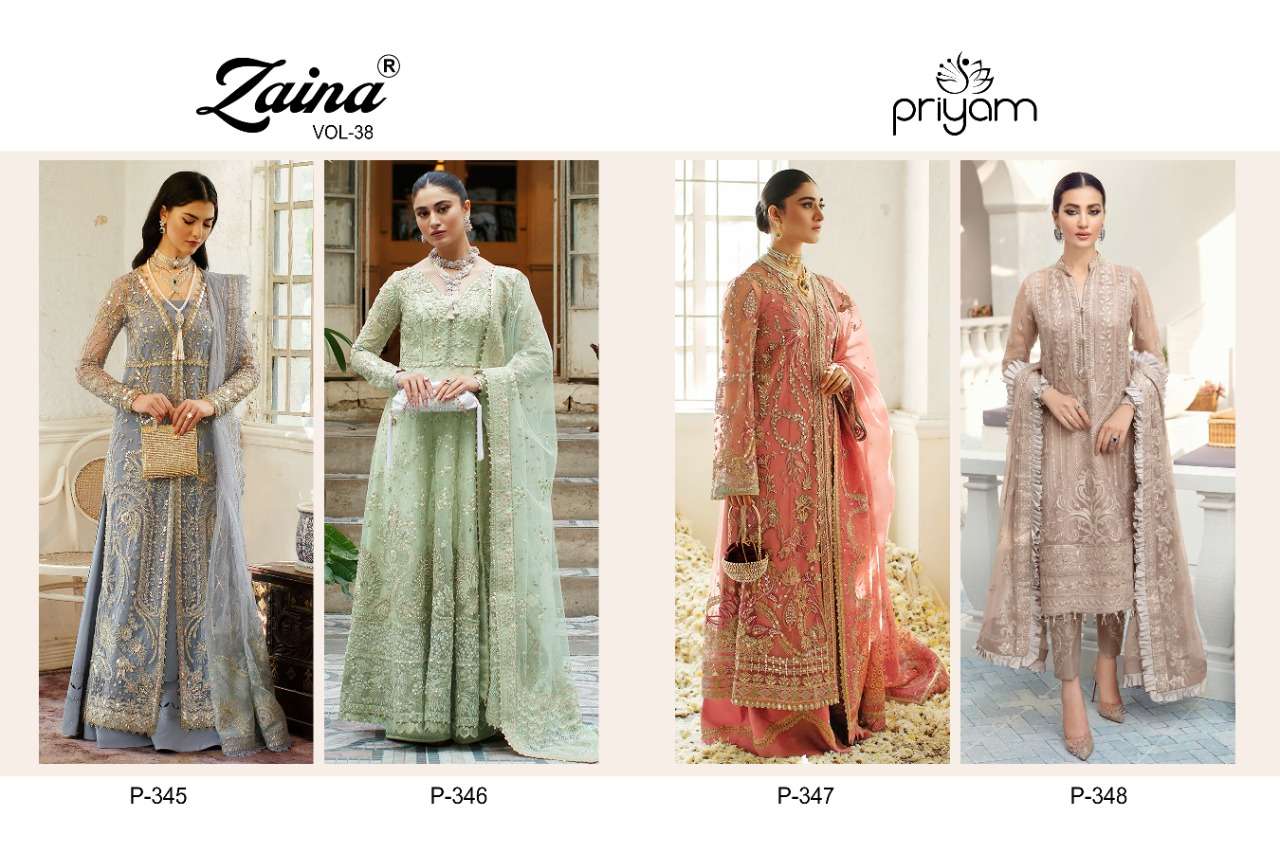 PRIYAM FASHION PRESENT ZAINA VOL 38 EXCLUSIVE PAKISTANI DESIGNER SUITS IN WHOLESALE PRICE IN SURAT- SAI DRESSES