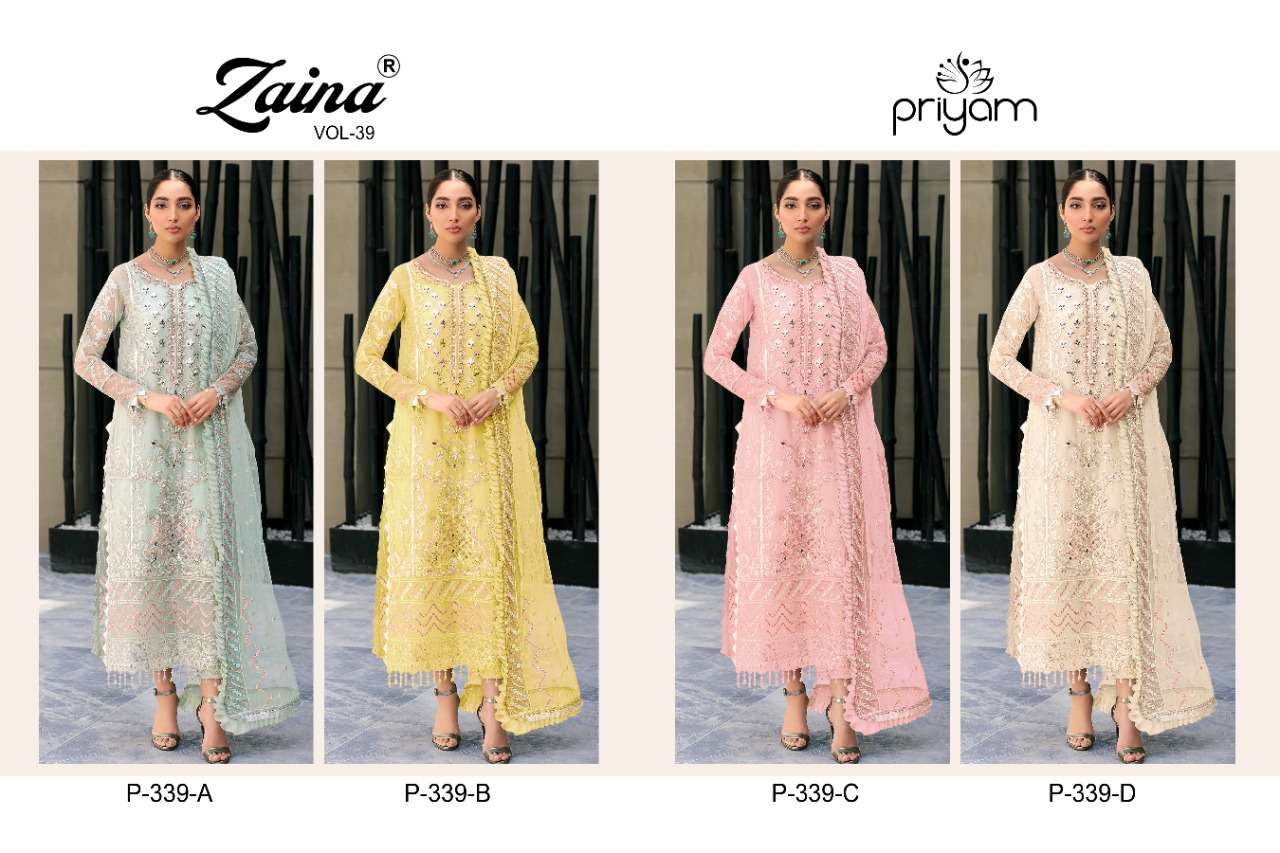 PRIYAM FASHION PRESENT ZAINA VOL 39 GEORGETTE SEMI STITCHED PAKISTANI DESIGNER SUITS IN WHOLESALE PRICE IN SURAT- SAI DRESSES