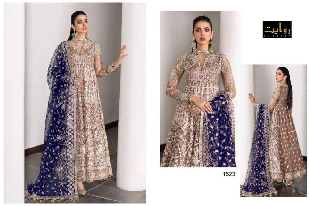 RAWAYAT PRESENT AFROZEH VOL 5 SEMI STITCHED WEDDING WEAR EMBROIDERY NET PAKISTANI DESIGNER SUITS IN WHOLESALE PRICE IN SURAT - SAI DRESSES