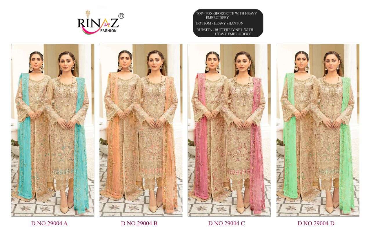 RINAZ FAHISON PRESENT RINAZ D.NO 29004 A To D.NO 29004 D SERIES GEORGETTE PAKISTANI DESIGNER SUITS IN WHOLESALE PRICE IN SURAT - SAI DRESSES