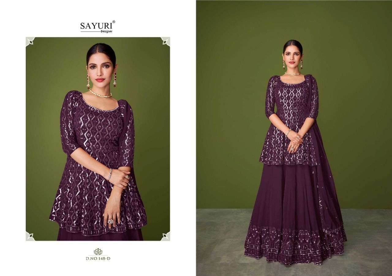  SAYURI DESIGNER PRESENT MURAD D.NO 148-A TO 148-E SERIES REAL GEORGETTE DESIGNER SUITS IN WHOLESALE PRICE IN SURAT - SAI DRESSES