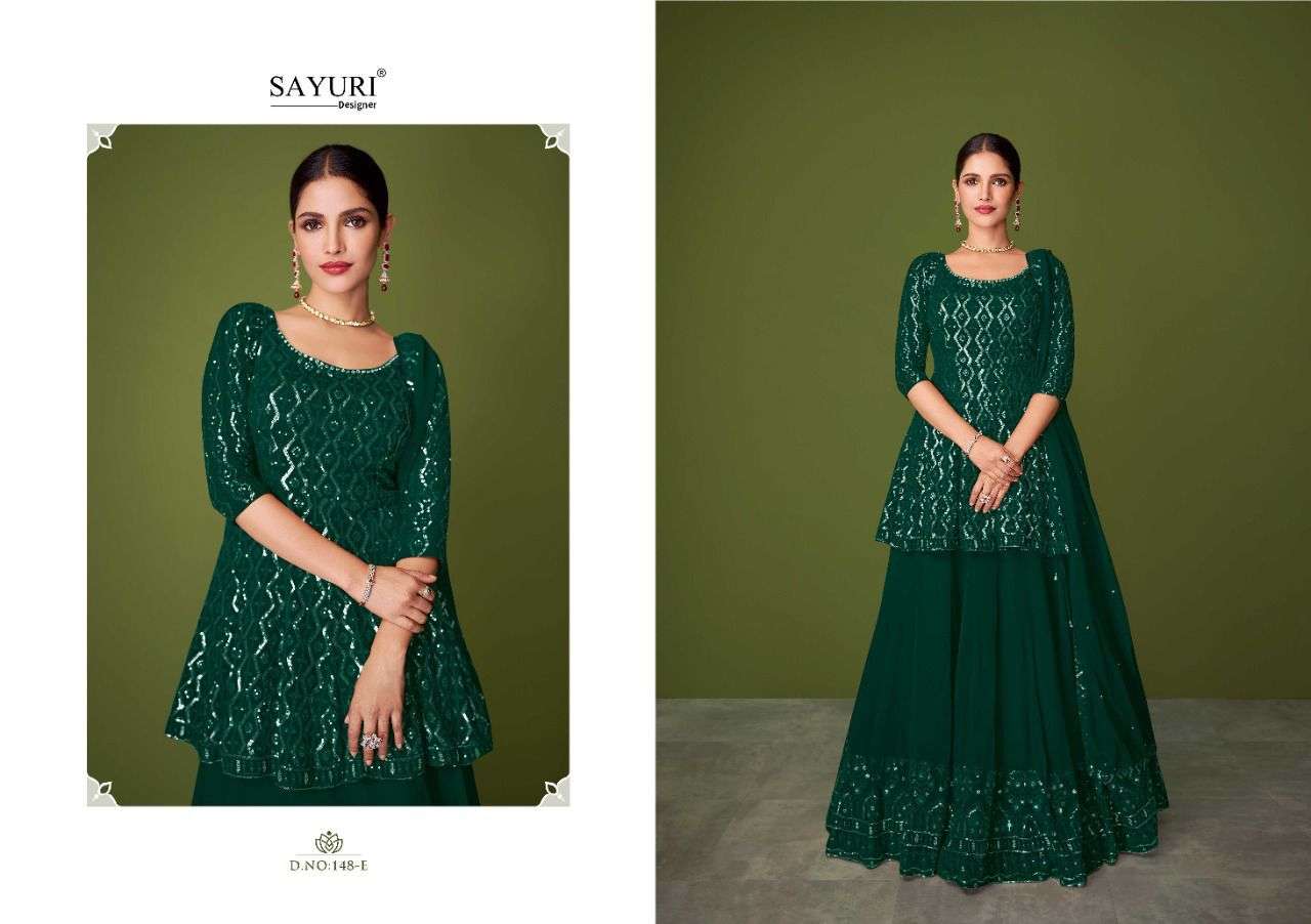  SAYURI DESIGNER PRESENT MURAD D.NO 148-A TO 148-E SERIES REAL GEORGETTE DESIGNER SUITS IN WHOLESALE PRICE IN SURAT - SAI DRESSES