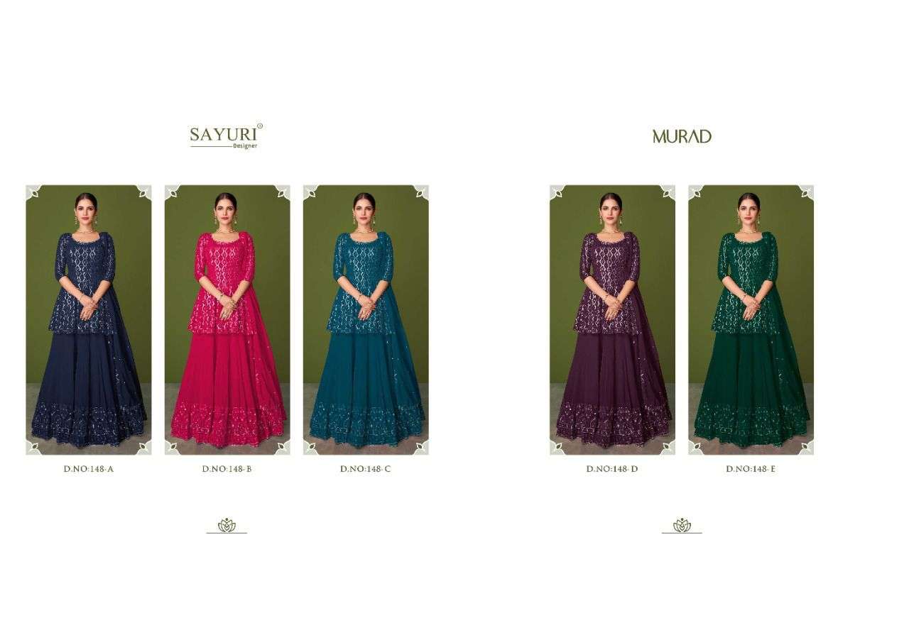  SAYURI DESIGNER PRESENT MURAD D.NO 148-A TO 148-E SERIES REAL GEORGETTE DESIGNER SUITS IN WHOLESALE PRICE IN SURAT - SAI DRESSES