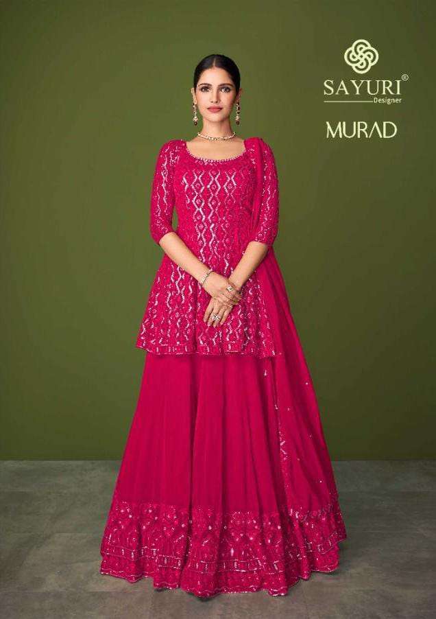  SAYURI DESIGNER PRESENT MURAD D.NO 148-A TO 148-E SERIES REAL GEORGETTE DESIGNER SUITS IN WHOLESALE PRICE IN SURAT - SAI DRESSES