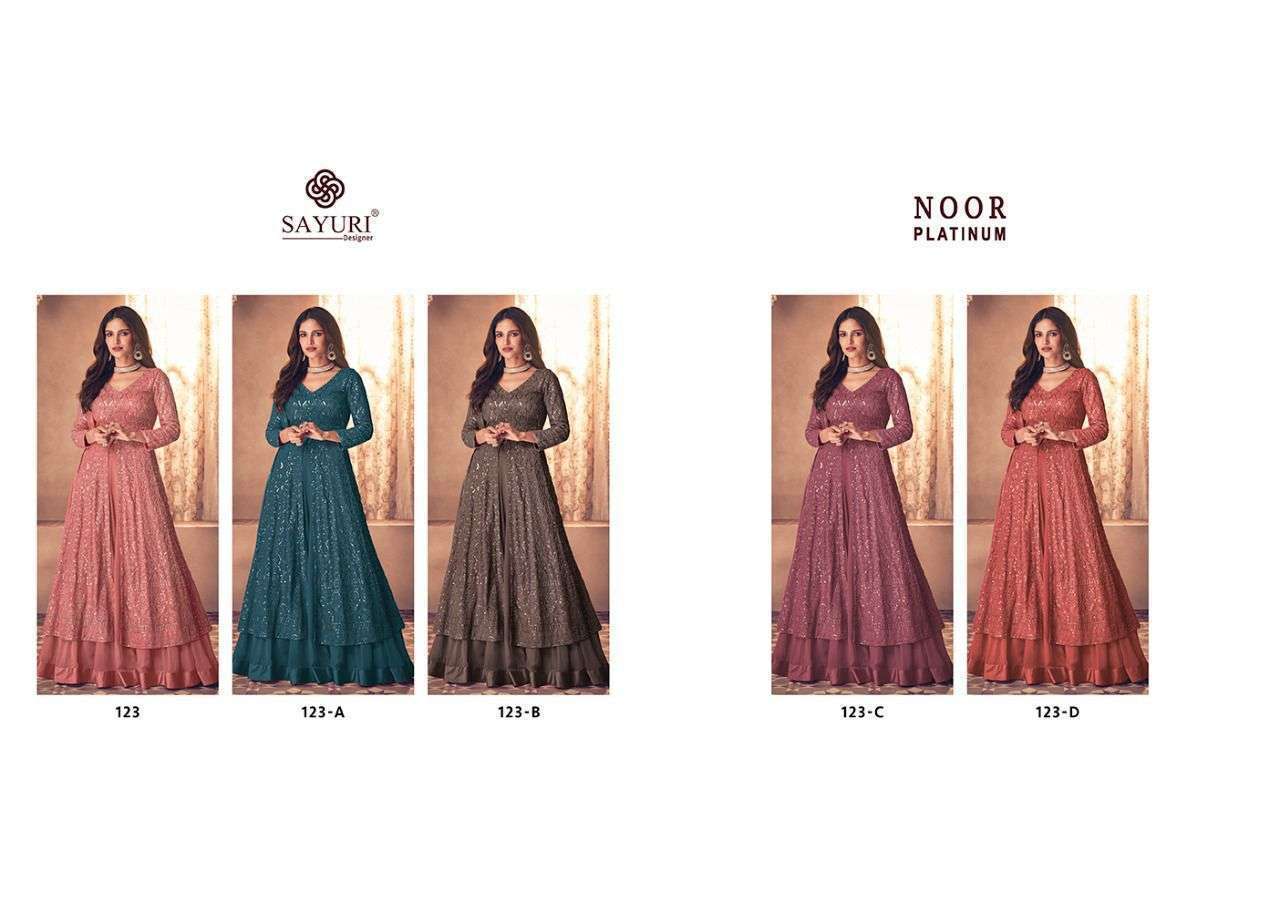 SAYURI DESIGNER PRESENT NOOR PLATINUM GEORGETTE READY MADE DESIGNER SUITS IN WHOLESALE PRICE IN SURAT - SAI DRESSES 