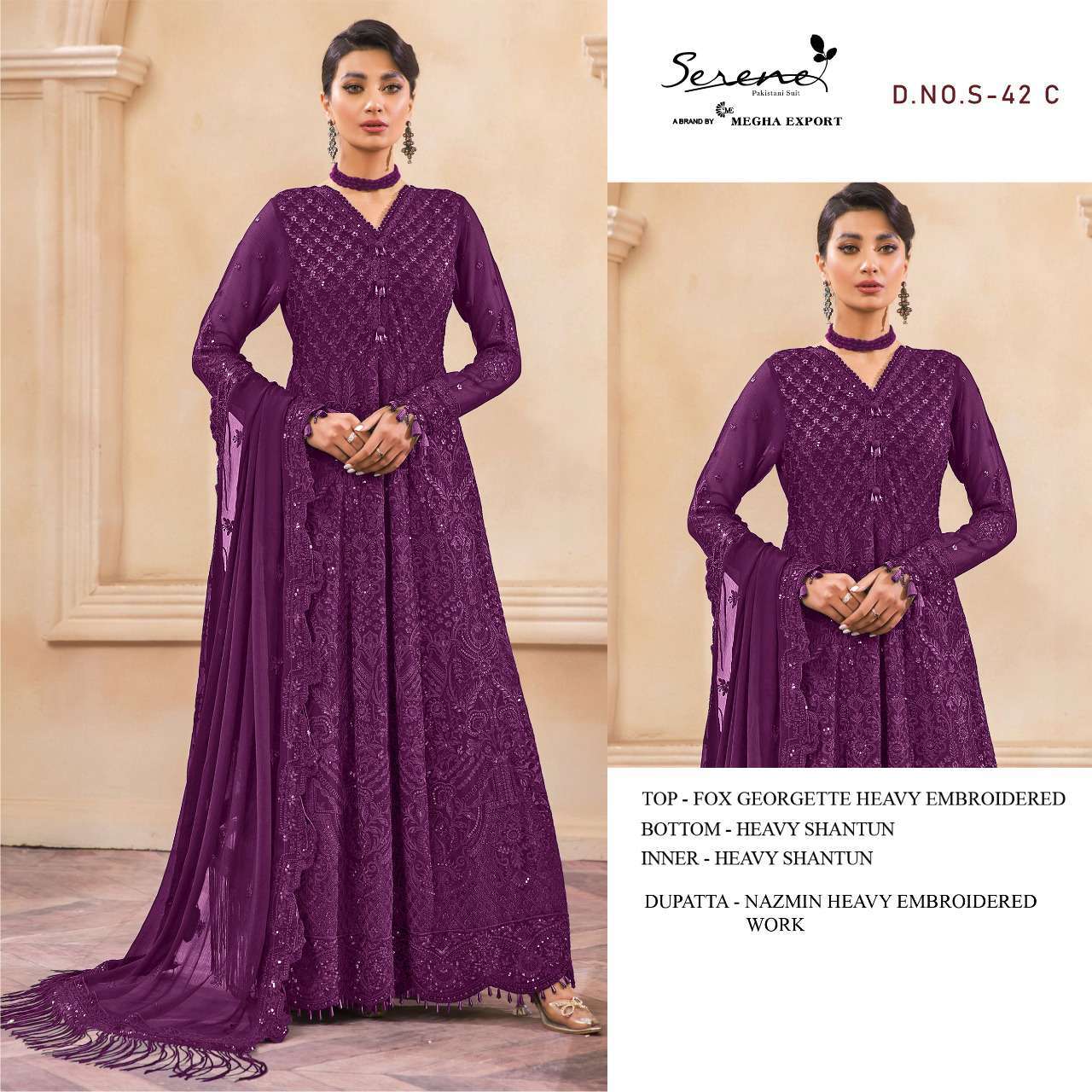 SERENE PRESENTS FEZA VOL-3 S-42-A TO S-42-D SERIES GEORGETTE UNSTICHED SALWAR SUITS IN WHOLESALE PRICE IN SURAT - SAI DRESSES