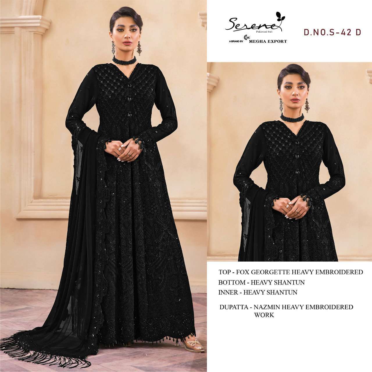 SERENE PRESENTS FEZA VOL-3 S-42-A TO S-42-D SERIES GEORGETTE UNSTICHED SALWAR SUITS IN WHOLESALE PRICE IN SURAT - SAI DRESSES