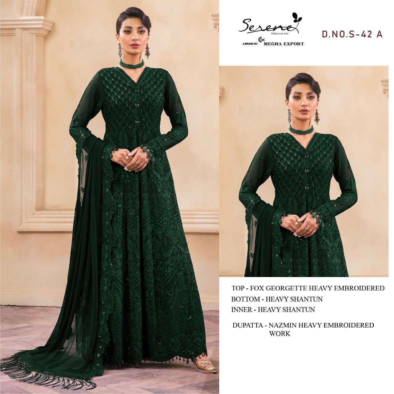 SERENE PRESENTS FEZA VOL-3 S-42-A TO S-42-D SERIES GEORGETTE UNSTICHED SALWAR SUITS IN WHOLESALE PRICE IN SURAT - SAI DRESSES