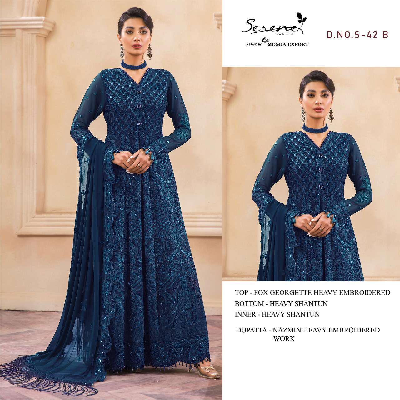 SERENE PRESENTS FEZA VOL-3 S-42-A TO S-42-D SERIES GEORGETTE UNSTICHED SALWAR SUITS IN WHOLESALE PRICE IN SURAT - SAI DRESSES