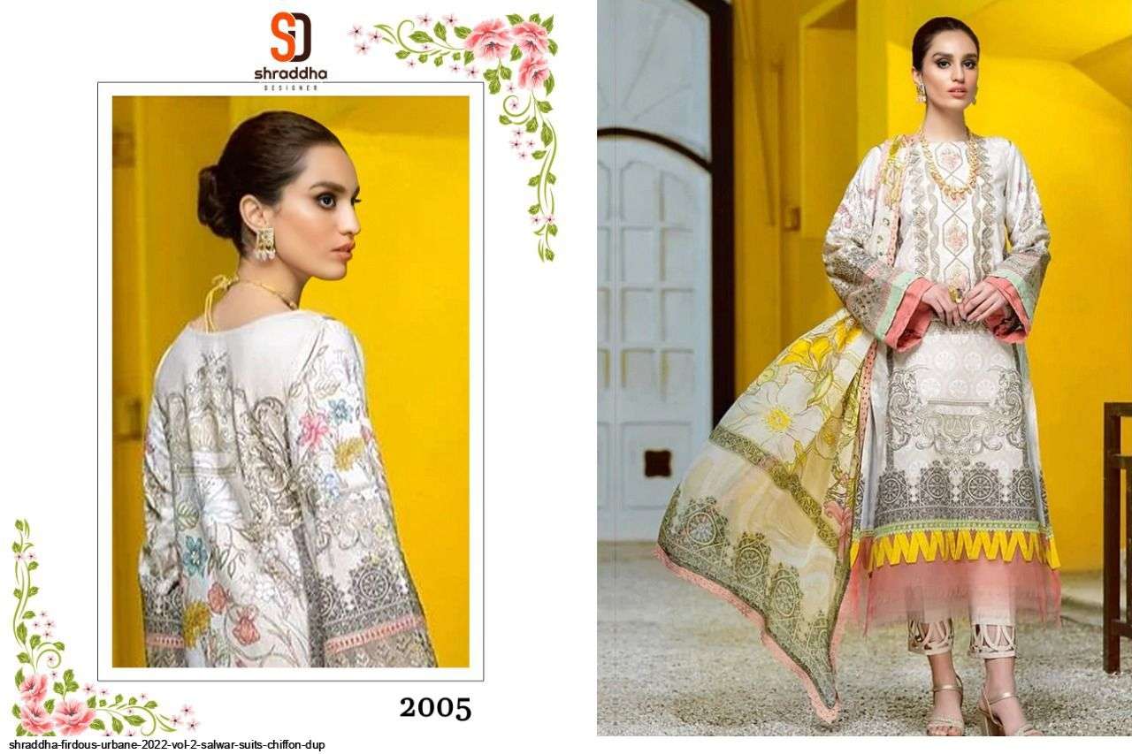 SHRADDHA DESIGNER PRESENT FIRDOUS URBANE VOL 2 CATALOG EXCLUSIVE PAKISTANI LAWN COTTON EMBROIDERY SALWAR SUITS IN WHOLESALE PRICE IN SURAT - SAI DRESSES