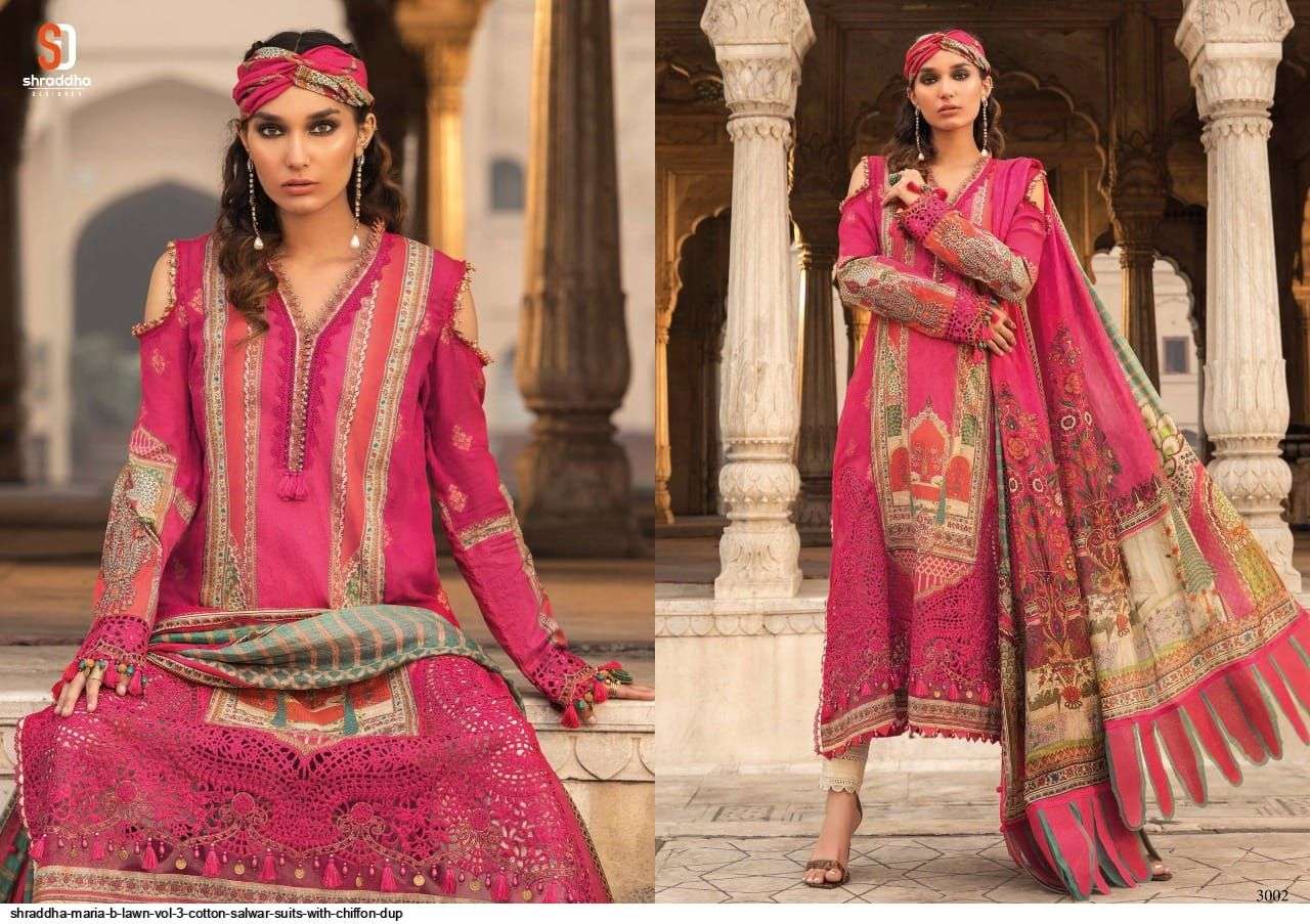 SHRADDHA DESIGNER PRESENT MARIA B VOL 3 LAWN COTTON PAKISTANI SUITS IN WHOLESALE PRICE IN SURAT - SAI DRESSES
