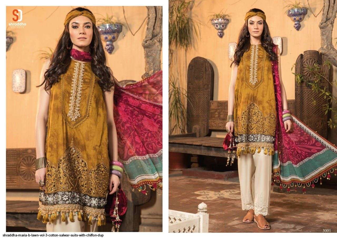 SHRADDHA DESIGNER PRESENT MARIA B VOL 3 LAWN COTTON PAKISTANI SUITS IN WHOLESALE PRICE IN SURAT - SAI DRESSES