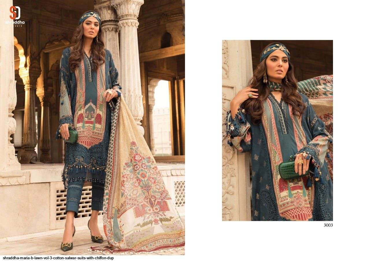 SHRADDHA DESIGNER PRESENT MARIA B VOL 3 LAWN COTTON PAKISTANI SUITS IN WHOLESALE PRICE IN SURAT - SAI DRESSES