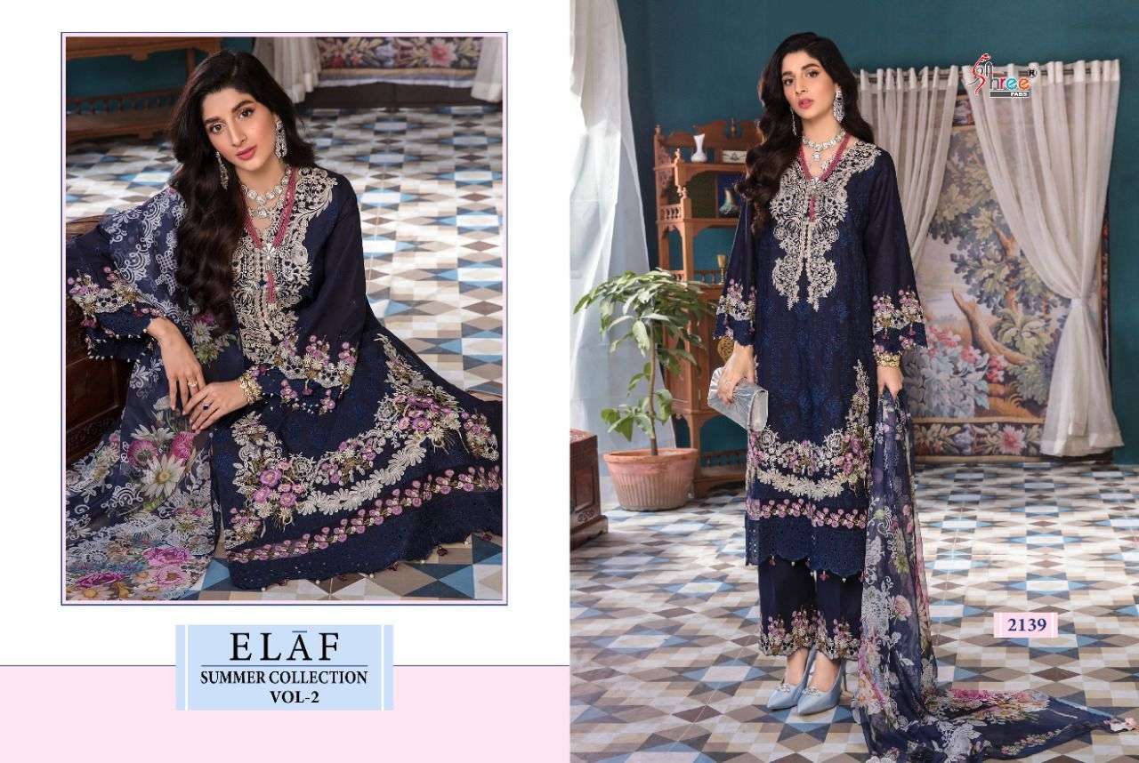 SHREE FAB PRESENT ELAF SUMMER COLLECTION VOL 2 COTTON WITH FANCY WORK PAKISTANI SUITS IN WHOLESALE PRICE IN SURAT - SAI DRESSES