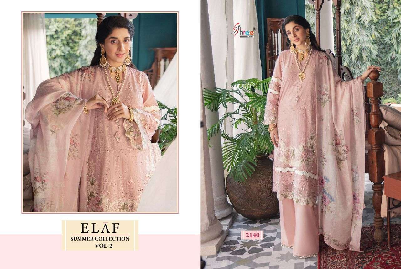 SHREE FAB PRESENT ELAF SUMMER COLLECTION VOL 2 COTTON WITH FANCY WORK PAKISTANI SUITS IN WHOLESALE PRICE IN SURAT - SAI DRESSES
