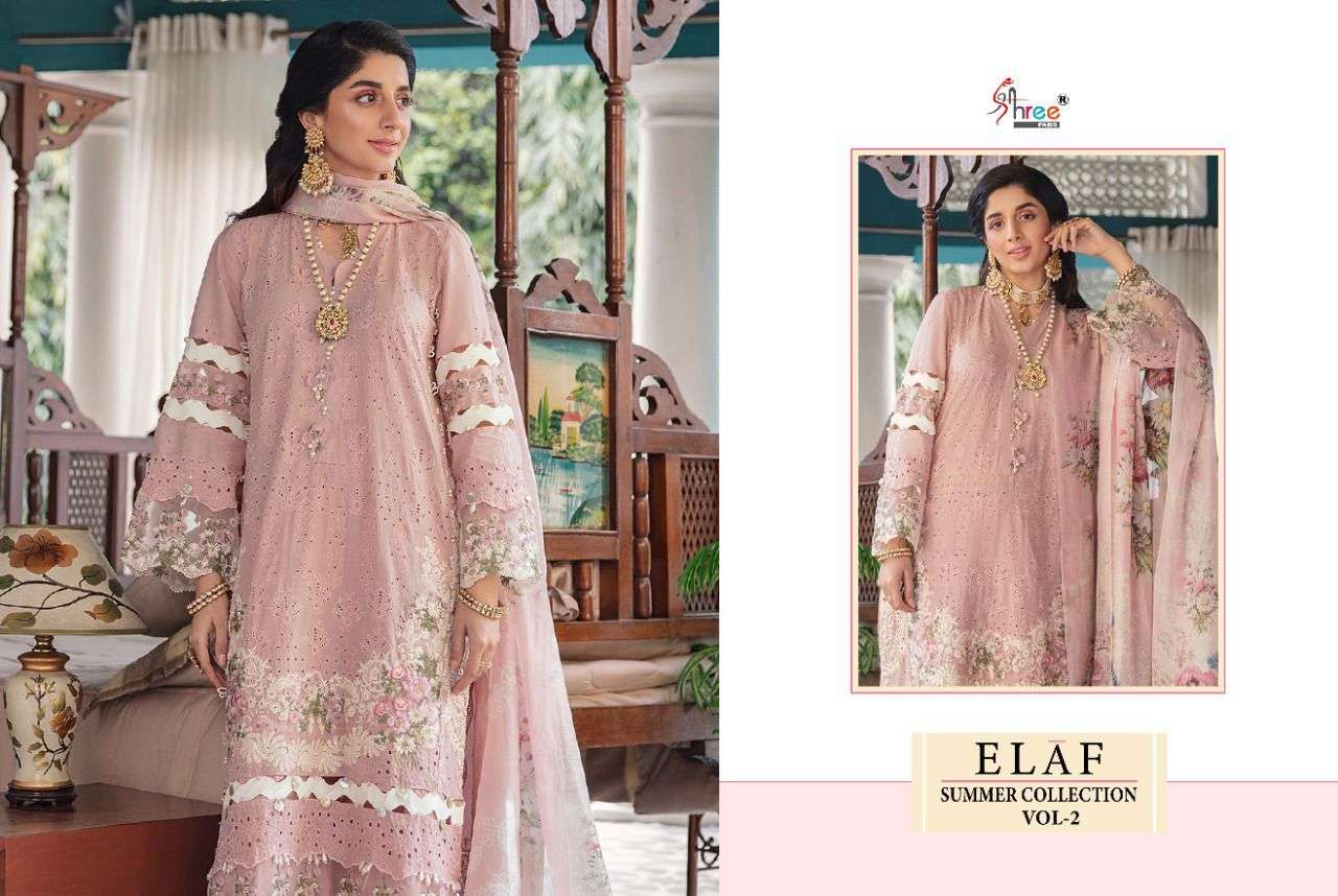 SHREE FAB PRESENT ELAF SUMMER COLLECTION VOL 2 COTTON WITH FANCY WORK PAKISTANI SUITS IN WHOLESALE PRICE IN SURAT - SAI DRESSES