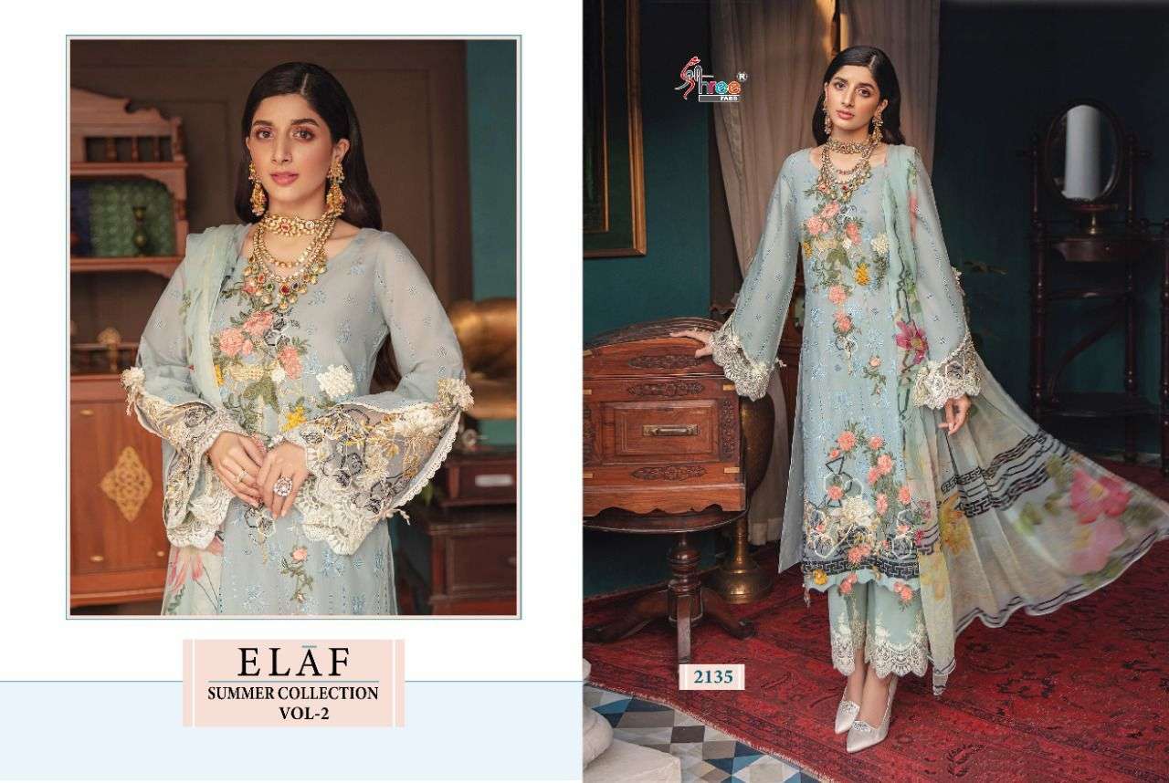 SHREE FAB PRESENT ELAF SUMMER COLLECTION VOL 2 COTTON WITH FANCY WORK PAKISTANI SUITS IN WHOLESALE PRICE IN SURAT - SAI DRESSES