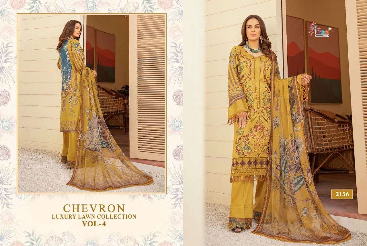 SHREE FABS PRESENT CHEVRON LUXURY LAWN COLLECTION VOL-04 PURE COTTON WITH EMBRODERY PAKISTANI DESIGNER SUITS IN WHOLESALE PRICE IN SURAT - SAI DRESSES