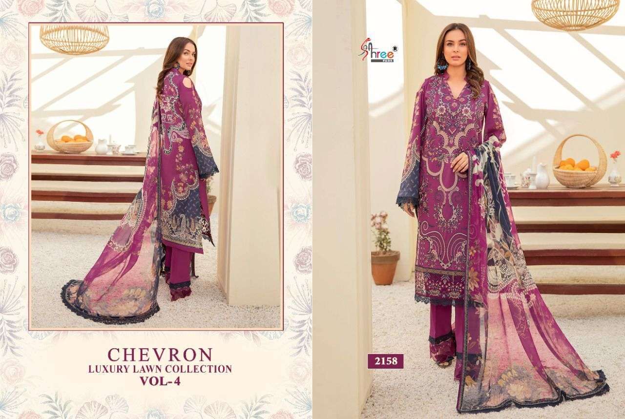 SHREE FABS PRESENT CHEVRON LUXURY LAWN COLLECTION VOL-04 PURE COTTON WITH EMBRODERY PAKISTANI DESIGNER SUITS IN WHOLESALE PRICE IN SURAT - SAI DRESSES