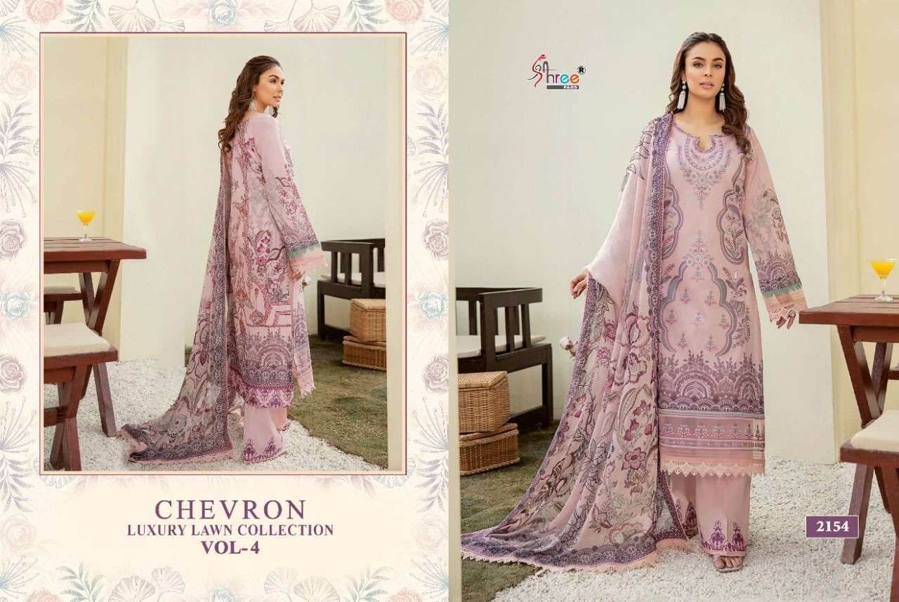 SHREE FABS PRESENT CHEVRON LUXURY LAWN COLLECTION VOL-04 PURE COTTON WITH EMBRODERY PAKISTANI DESIGNER SUITS IN WHOLESALE PRICE IN SURAT - SAI DRESSES