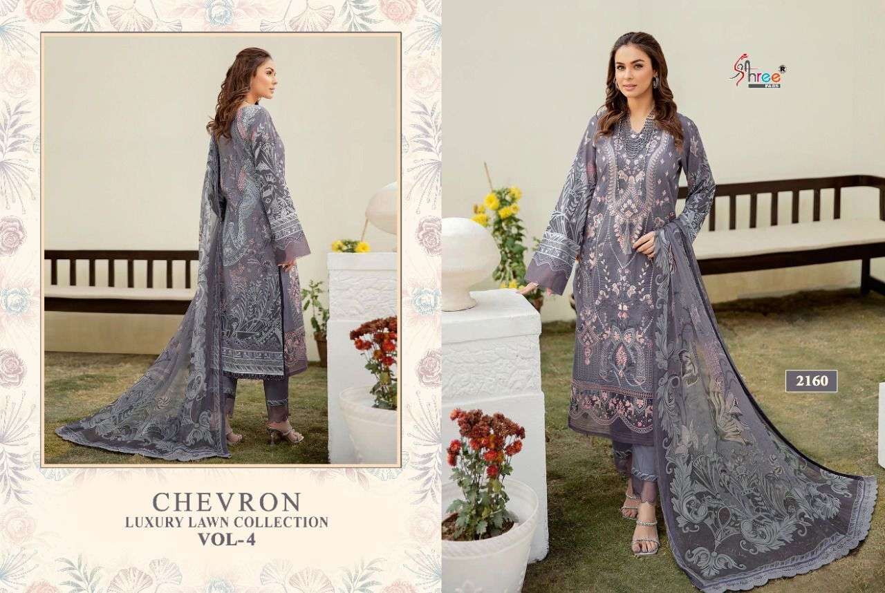 SHREE FABS PRESENT CHEVRON LUXURY LAWN COLLECTION VOL-04 PURE COTTON WITH EMBRODERY PAKISTANI DESIGNER SUITS IN WHOLESALE PRICE IN SURAT - SAI DRESSES