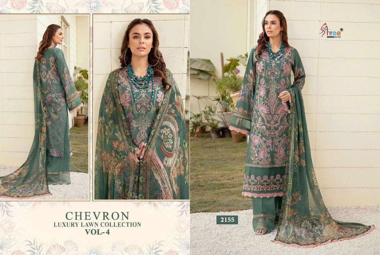 SHREE FABS PRESENT CHEVRON LUXURY LAWN COLLECTION VOL-04 PURE COTTON WITH EMBRODERY PAKISTANI DESIGNER SUITS IN WHOLESALE PRICE IN SURAT - SAI DRESSES
