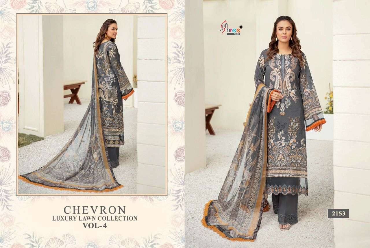 SHREE FABS PRESENT CHEVRON LUXURY LAWN COLLECTION VOL-04 PURE COTTON WITH EMBRODERY PAKISTANI DESIGNER SUITS IN WHOLESALE PRICE IN SURAT - SAI DRESSES