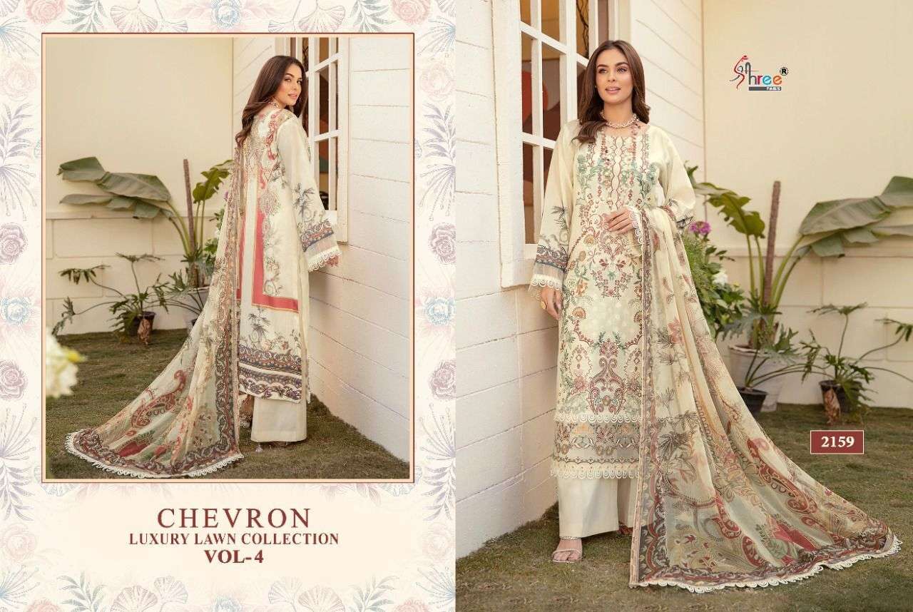 SHREE FABS PRESENT CHEVRON LUXURY LAWN COLLECTION VOL-04 PURE COTTON WITH EMBRODERY PAKISTANI DESIGNER SUITS IN WHOLESALE PRICE IN SURAT - SAI DRESSES