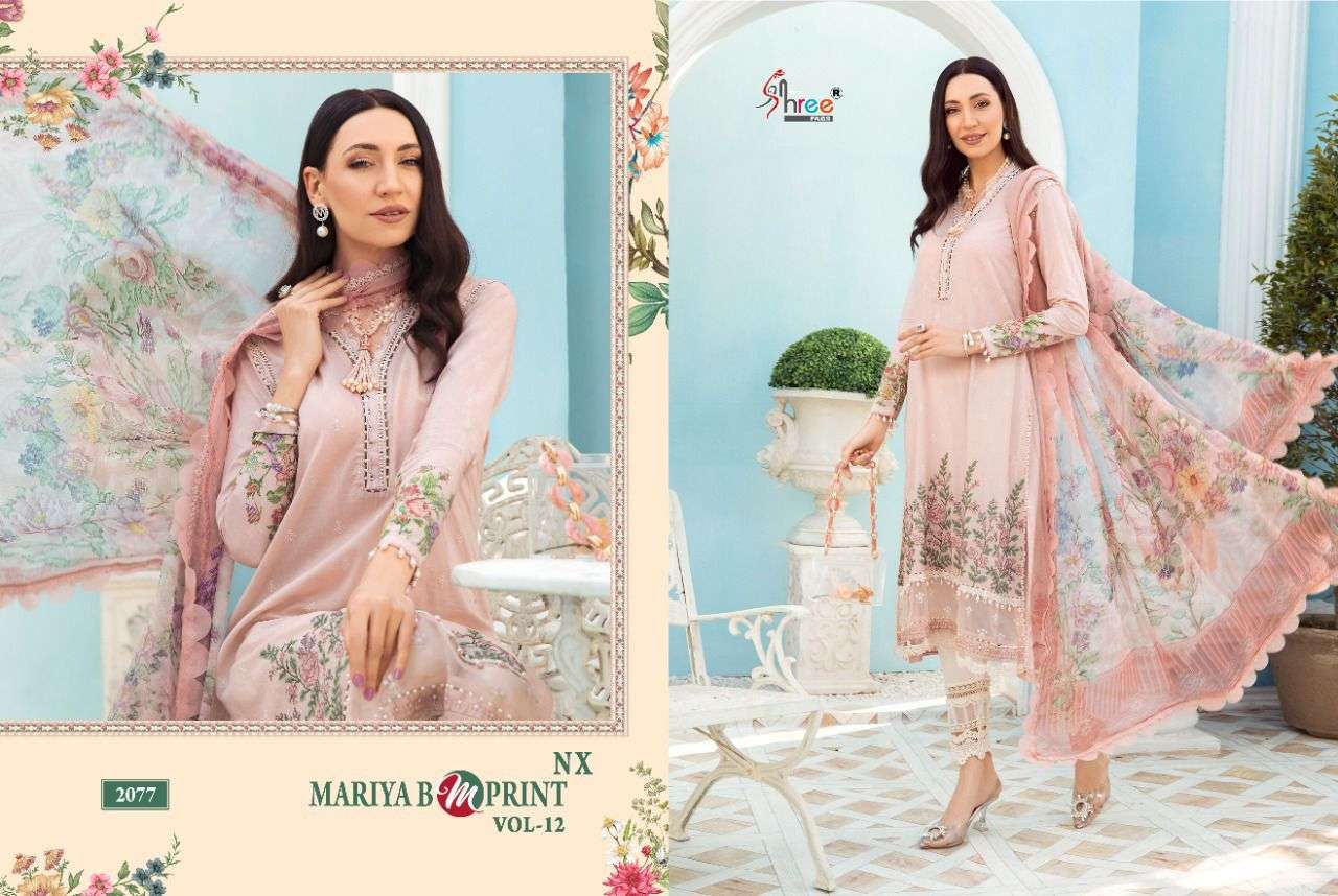  SHREE FABS PRESENT MARIA B M PRINT VOL12 NX PURE COTTON WITH EMBROIDERY SUITS IN WHOLESALE PRICE IN SURAT - SAI DRESSES