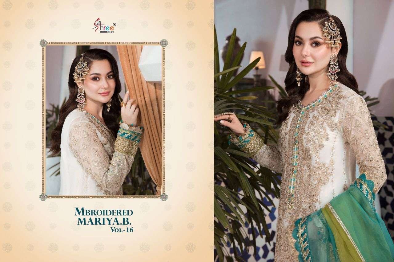  SHREE FABS PRESENT MBROIDERED MARIYA B VOL 16 GEORGETTE PAKISTANI DESIGNER SUITS IN WHOLESALE PRICE IN SURAT - SAI DRESSES