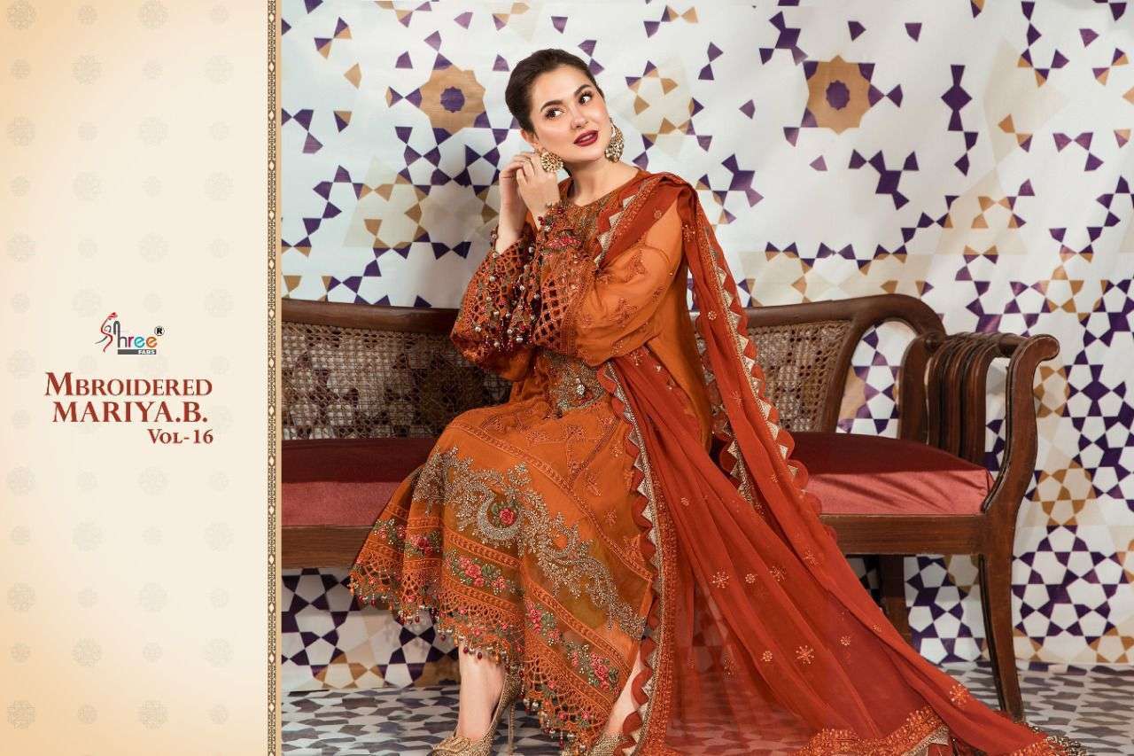  SHREE FABS PRESENT MBROIDERED MARIYA B VOL 16 GEORGETTE PAKISTANI DESIGNER SUITS IN WHOLESALE PRICE IN SURAT - SAI DRESSES