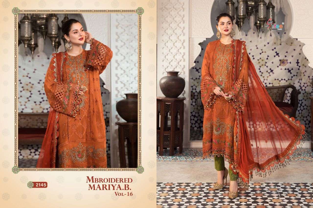  SHREE FABS PRESENT MBROIDERED MARIYA B VOL 16 GEORGETTE PAKISTANI DESIGNER SUITS IN WHOLESALE PRICE IN SURAT - SAI DRESSES