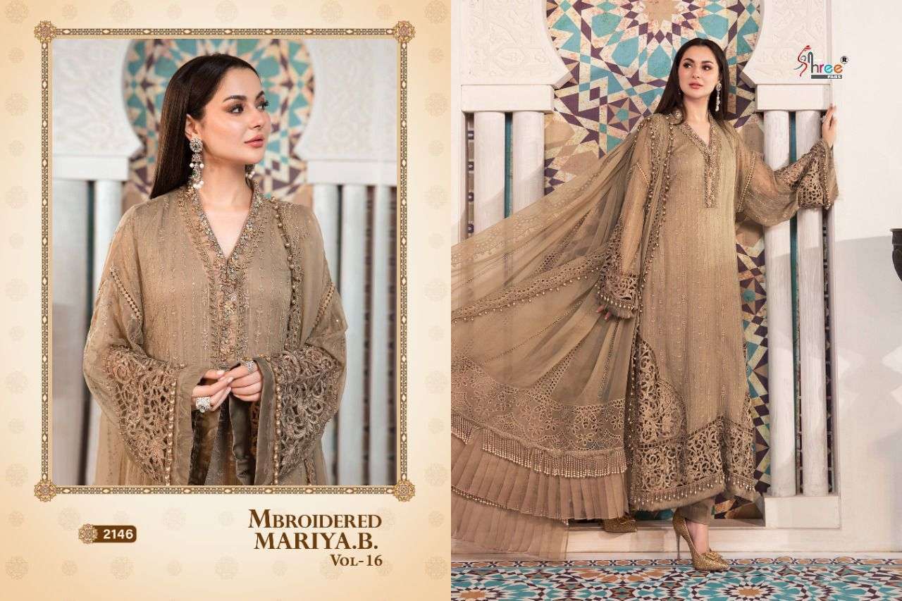  SHREE FABS PRESENT MBROIDERED MARIYA B VOL 16 GEORGETTE PAKISTANI DESIGNER SUITS IN WHOLESALE PRICE IN SURAT - SAI DRESSES