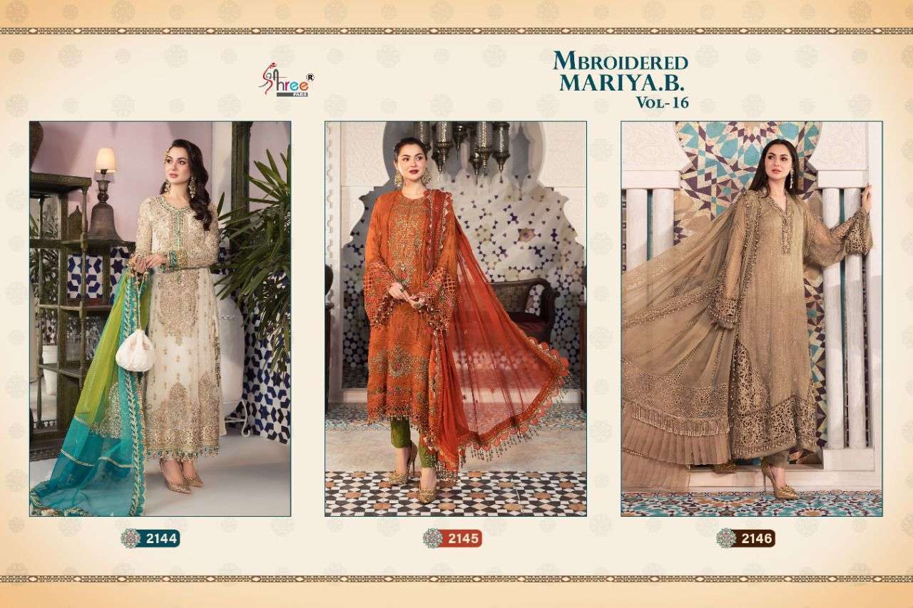  SHREE FABS PRESENT MBROIDERED MARIYA B VOL 16 GEORGETTE PAKISTANI DESIGNER SUITS IN WHOLESALE PRICE IN SURAT - SAI DRESSES