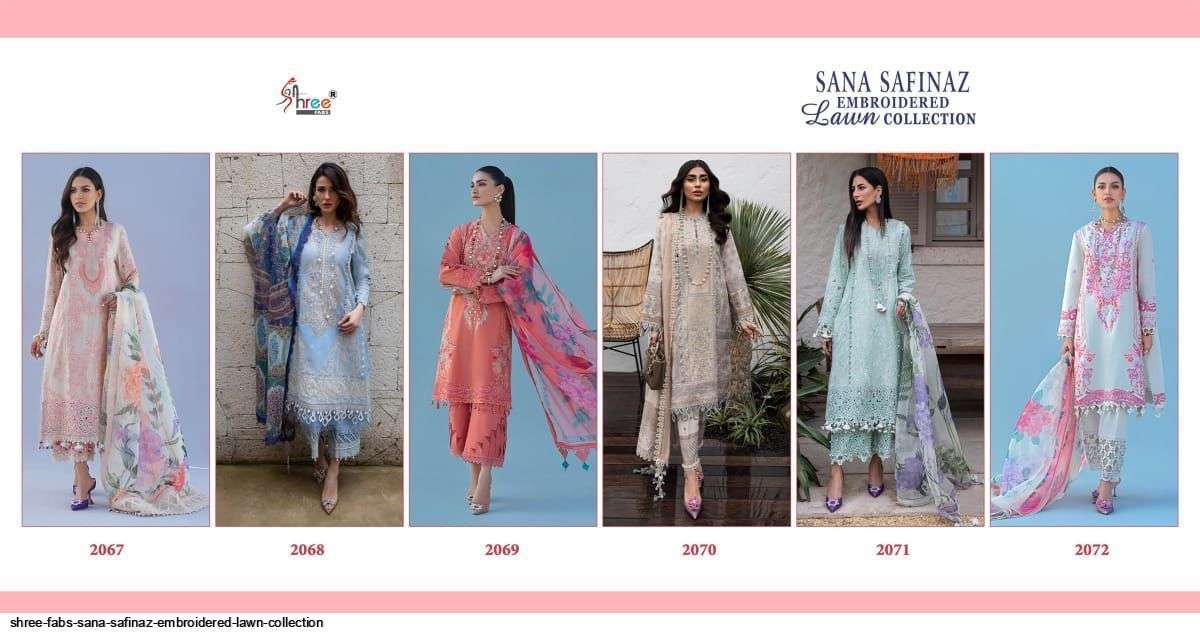 SHREE FABS PRESENT SANA SAFINAZ EMBROIDERED LAWN COLLECTION PAKISTANI SALWAR SUITS IN WHOLESALE PRICE IN SURAT - SAI DRESSES
