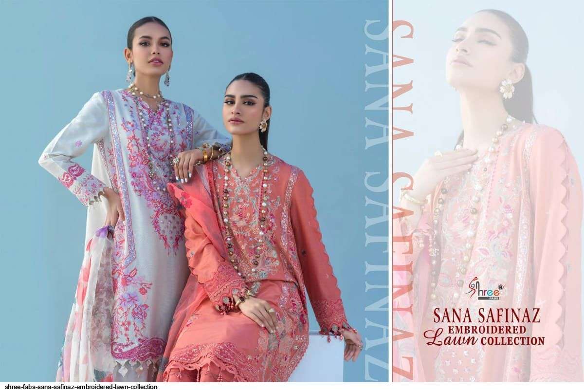 SHREE FABS PRESENT SANA SAFINAZ EMBROIDERED LAWN COLLECTION PAKISTANI SALWAR SUITS IN WHOLESALE PRICE IN SURAT - SAI DRESSES