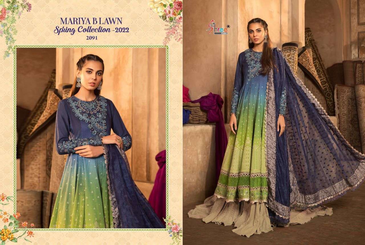  SHREE FABS PRESENTS MARIA B LAWN SPRING 2022 COTTON PAKISTANI FANCY SUITS IN WHOLESALE PRICE IN SURAT - SAI DRESSES 