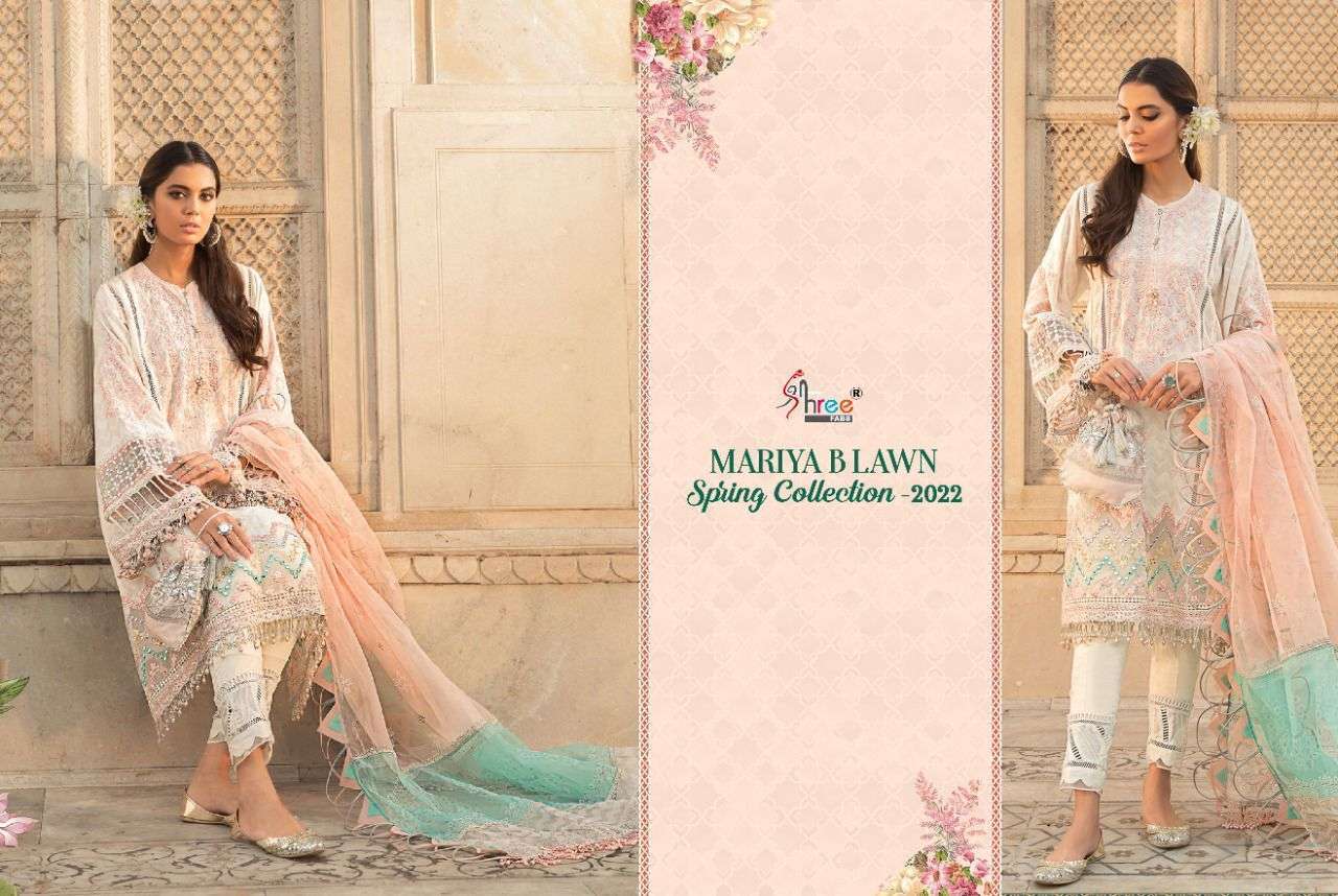  SHREE FABS PRESENTS MARIA B LAWN SPRING 2022 COTTON PAKISTANI FANCY SUITS IN WHOLESALE PRICE IN SURAT - SAI DRESSES 